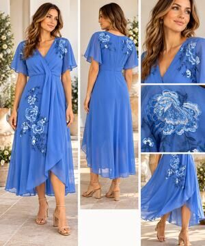 Monsoon Blue Embroidered Floral Midi Dress – US 4 NWOT